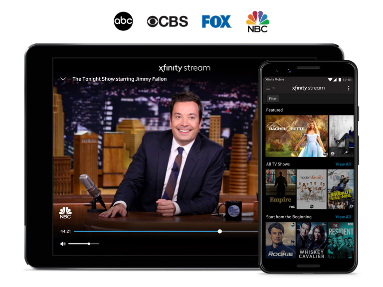 Tablet and phone with TV shows on the display